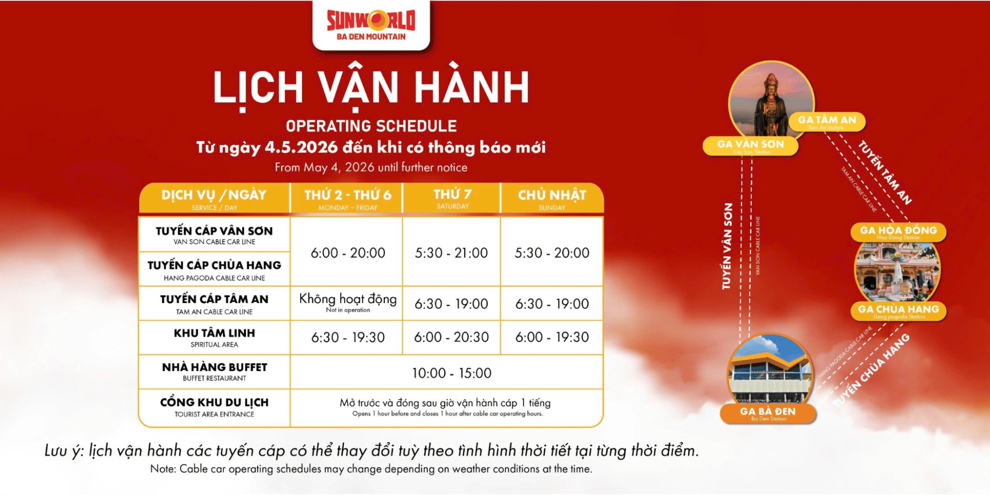 lịch vận hành cáp treo lên núi bà đen